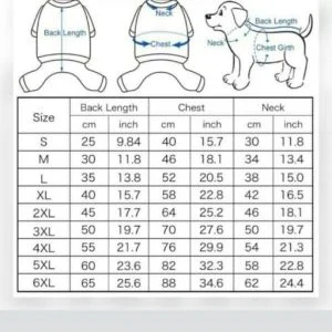 جدول سایز بندی لباس سگ